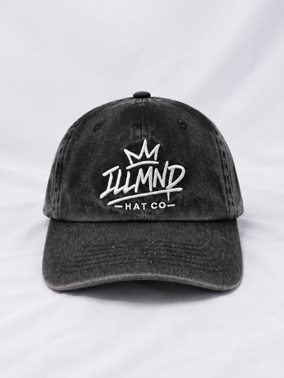 Genesis Cap in washed black denim-look cotton, front view